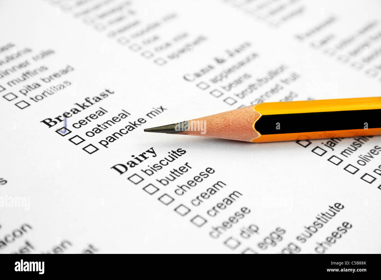 Breakfast check box form Stock Photo