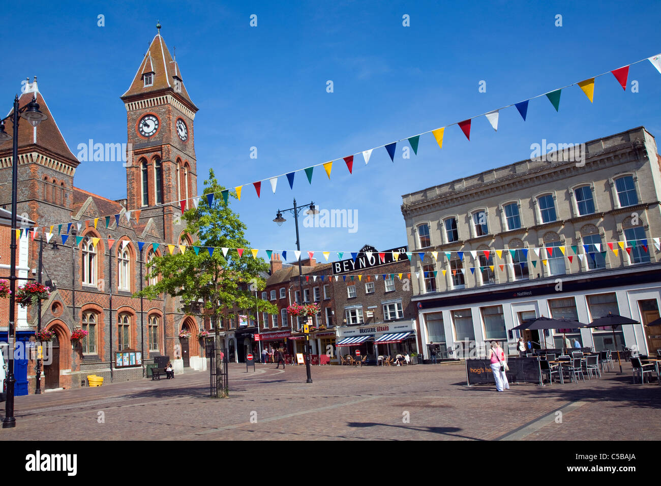 The Town hall and historic buildings in the market square, Newbury