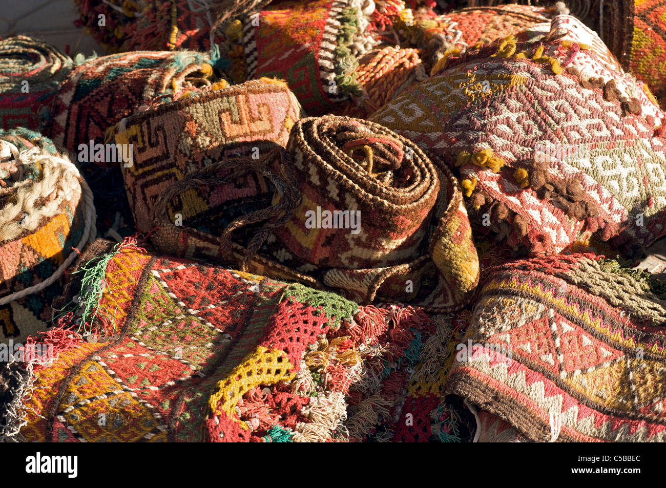 Woven belts, Urgut market, Samarkand, Uzbekistan Stock Photo