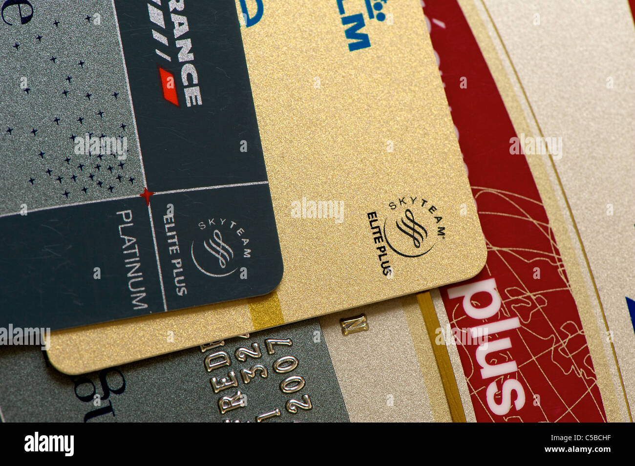 close up of frequent flyer cards Stock Photo