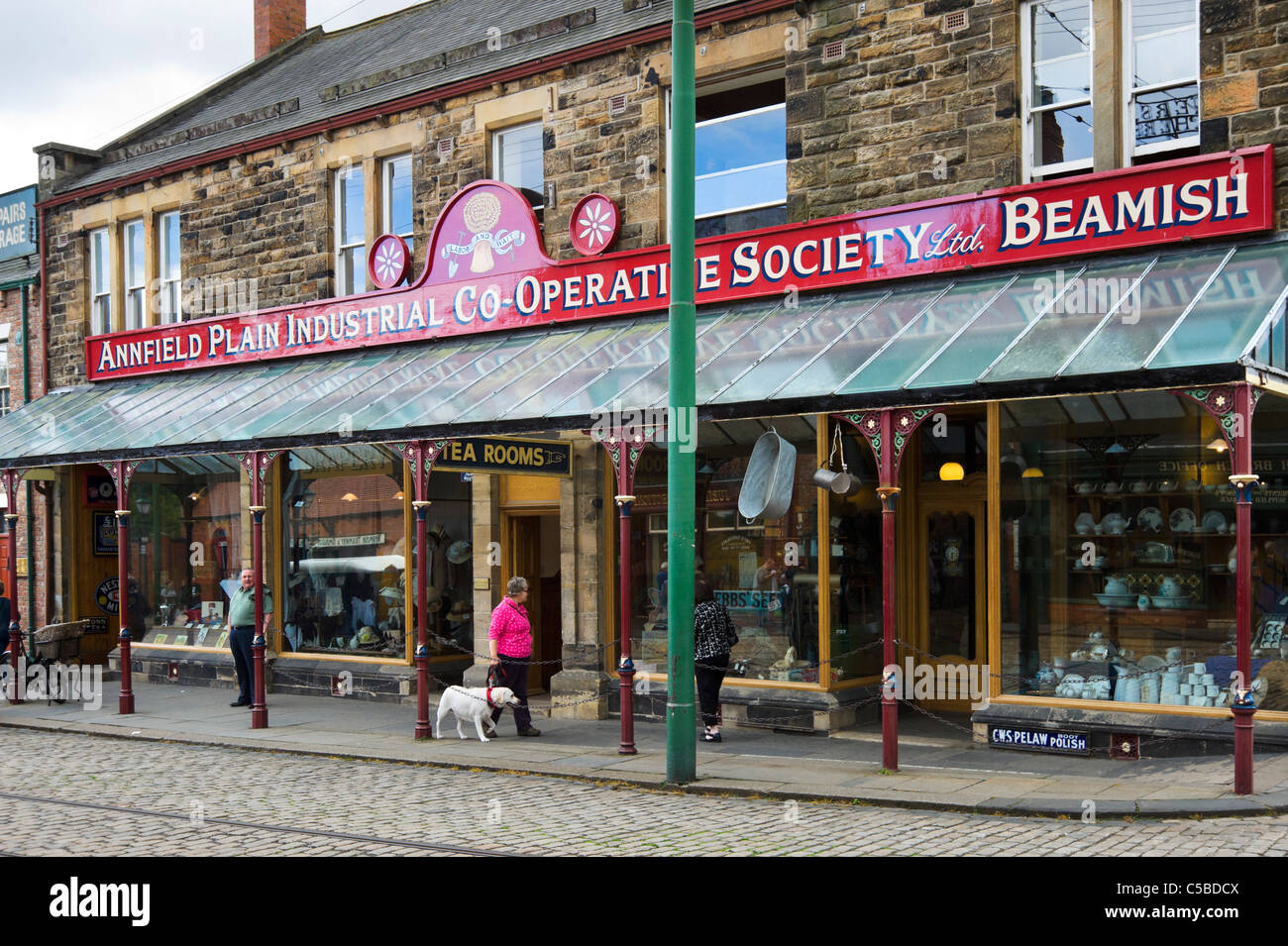 Shops on the High Street in The Town, Beamish Open Air Museum, County Durham, North East England, UK Stock Photo
