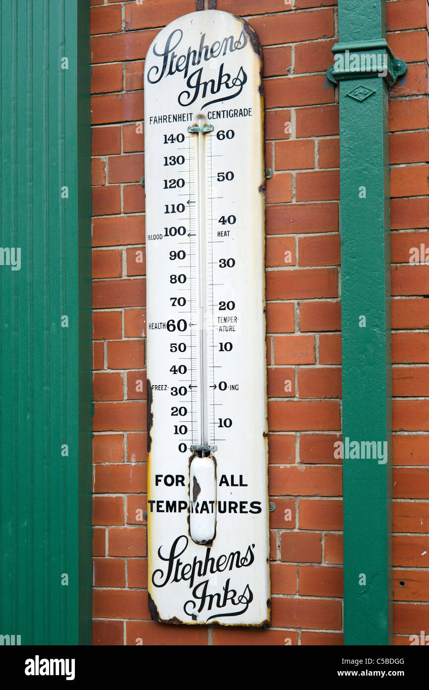 Giant wall thermometer at Beamish Open Air Museum, County Durham, North  East England, UK Stock Photo - Alamy