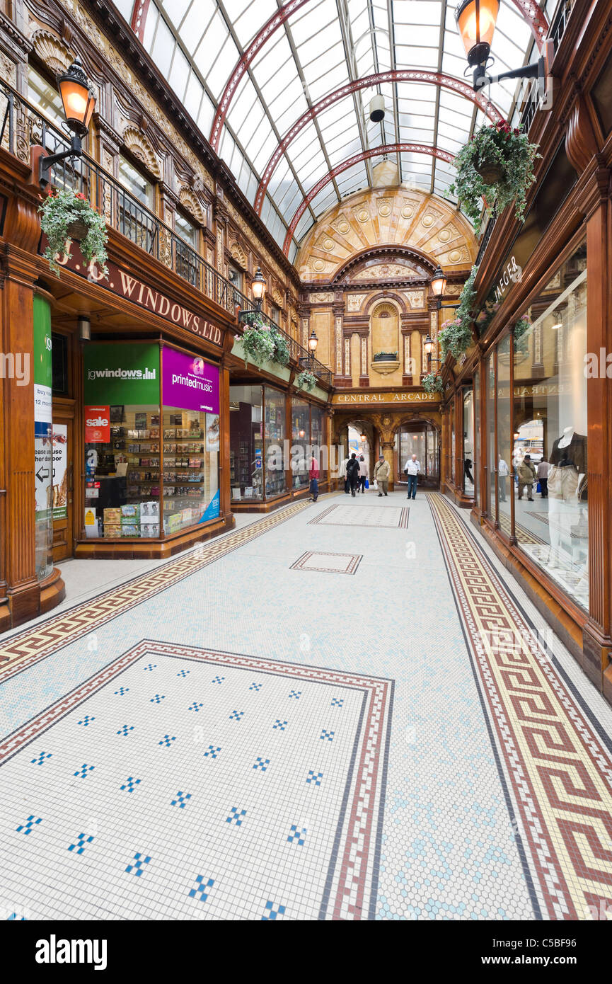 Shops in the Central Arcade off Grainger Street in the city centre, Grainger Town, Newcastle upon Tyne, Tyne and Wear, UK Stock Photo