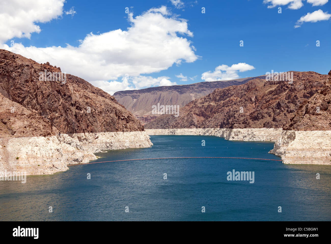 Decreased water level in Black Canyon of Colorado river near Hoover Dam, upstream view Stock Photo