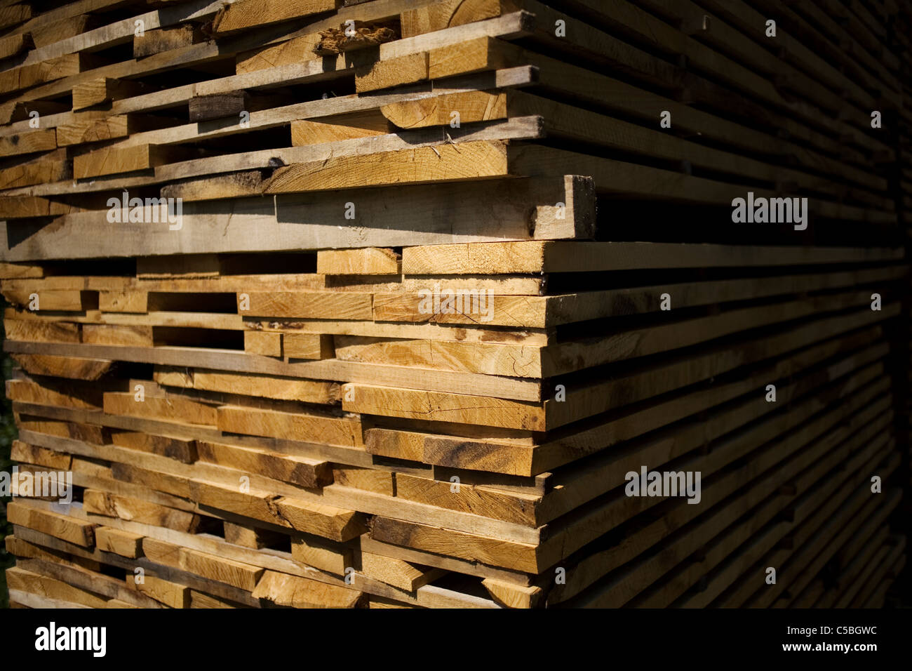 Lumber dries in a sawmill on the French Way of St. James Way, El Bierzo