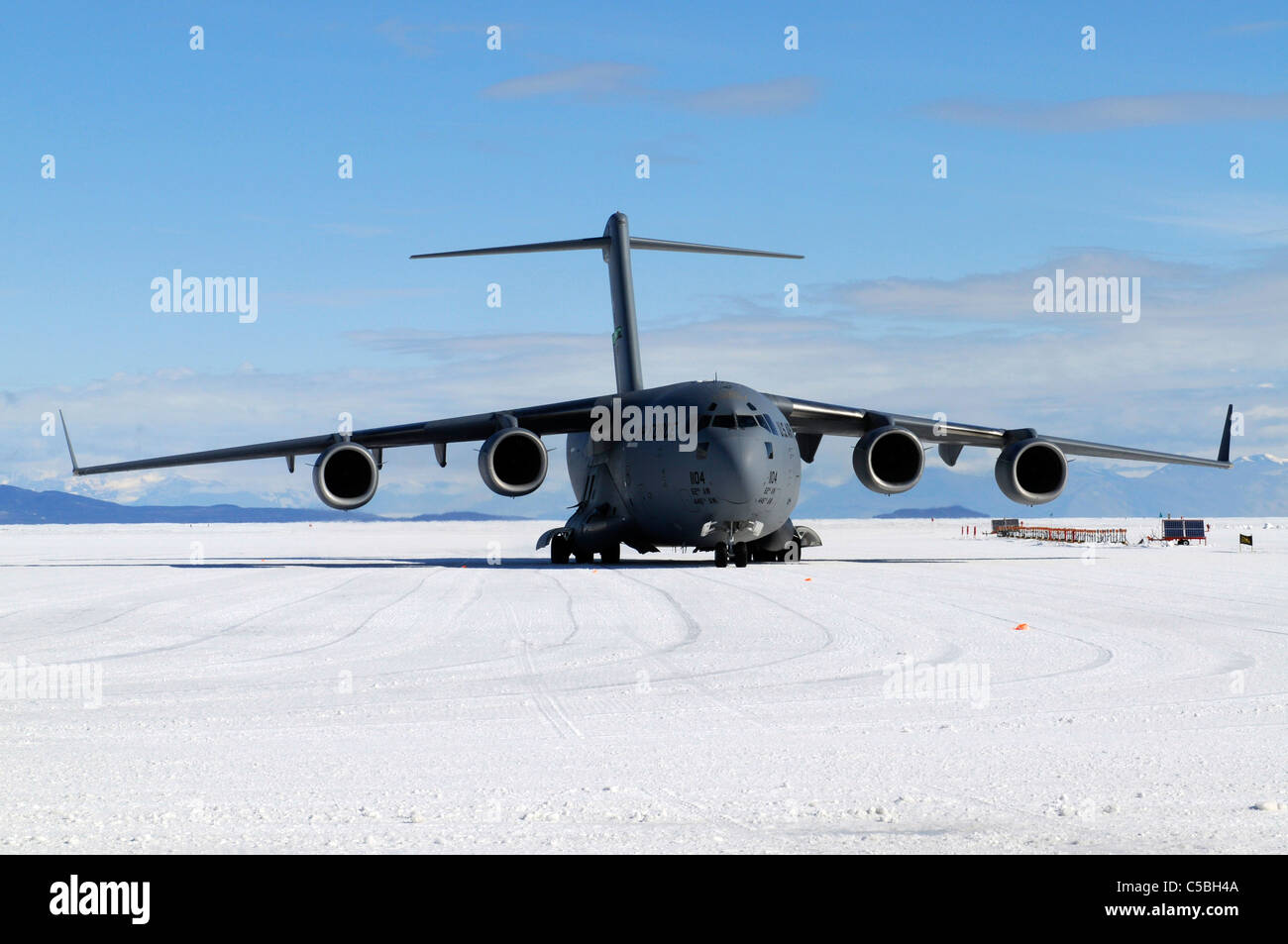 C17 plane supporting US Antarctic Program at Pegasus Airfield McMurdo Station Antarctica Stock Photo