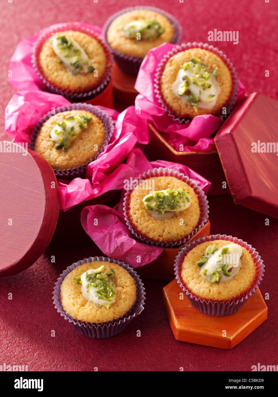 Mini almond pistachio muffins Stock Photo