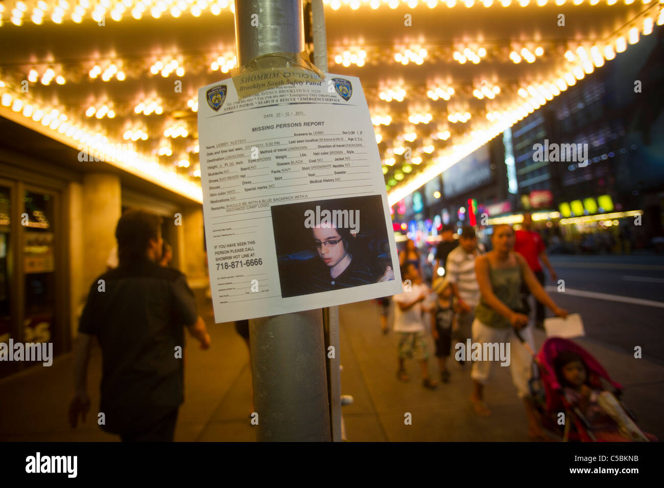 A Missing Person flier for the nine year old boy Leiby Kletzky of Borough Park, Brooklyn Stock Photo