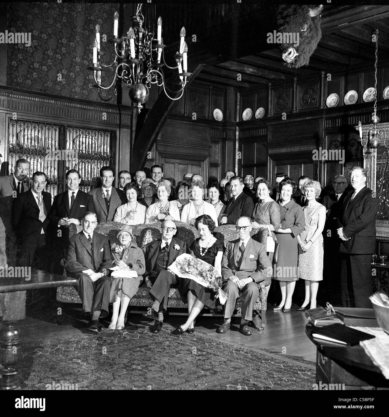 Sir Geoffrey Mander celebrating his 80th birthday with family at Wightwick Manor in Wolverhampton 6/3/1962 Stock Photo