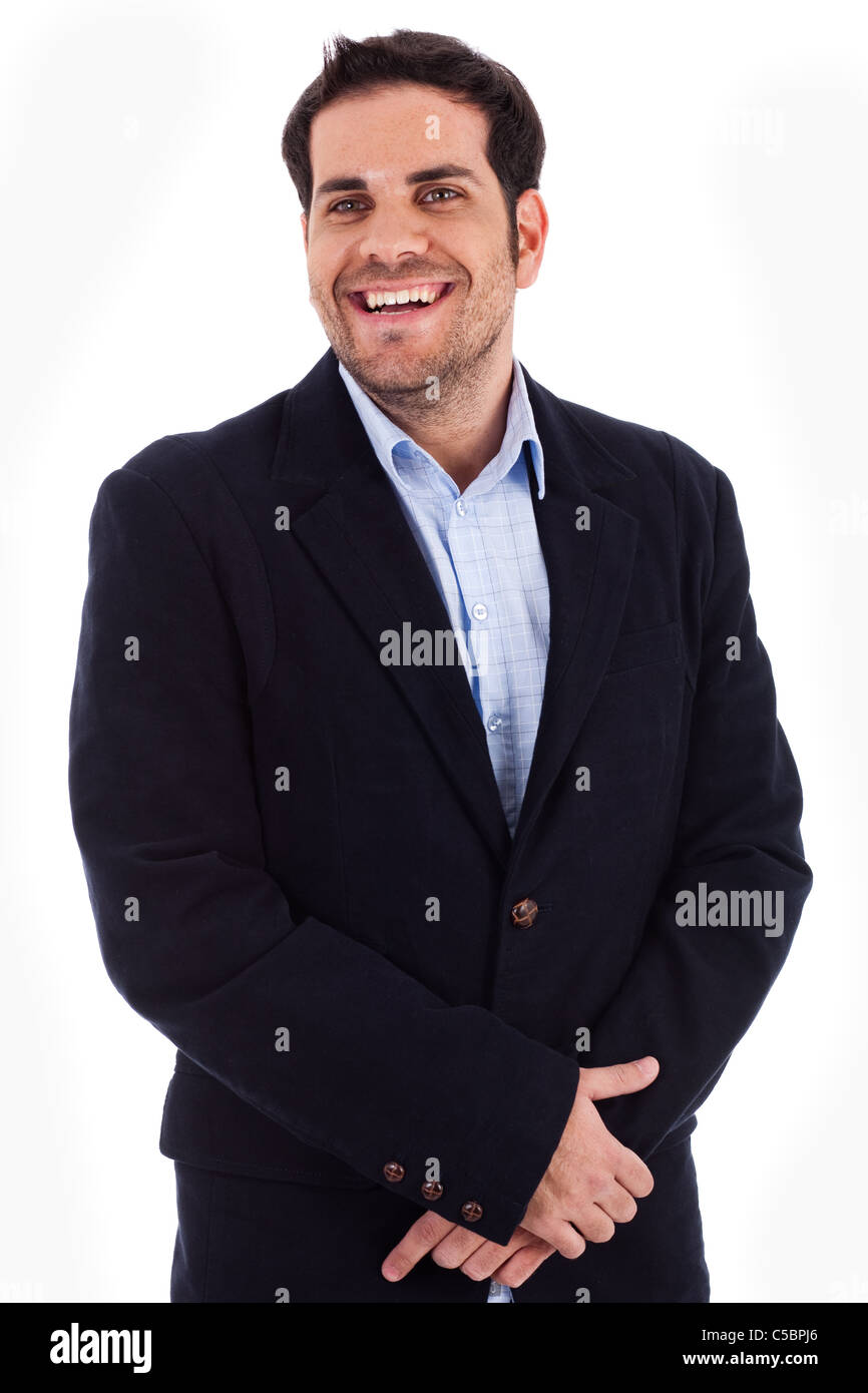 Handsome young business man smiling on a isolated white background ...