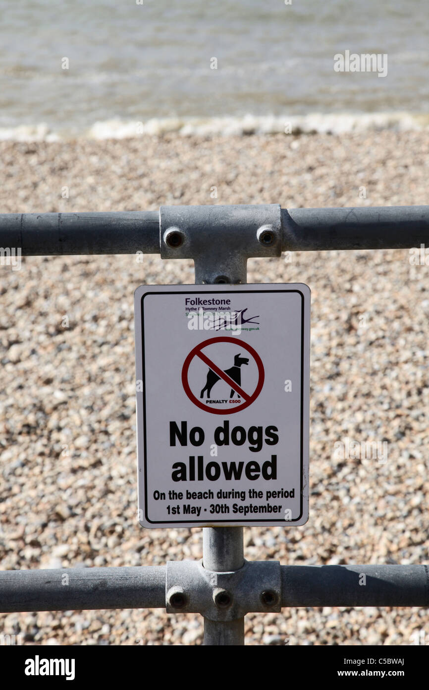 No dogs allowed sign on Sandgate Beach Kent Stock Photo