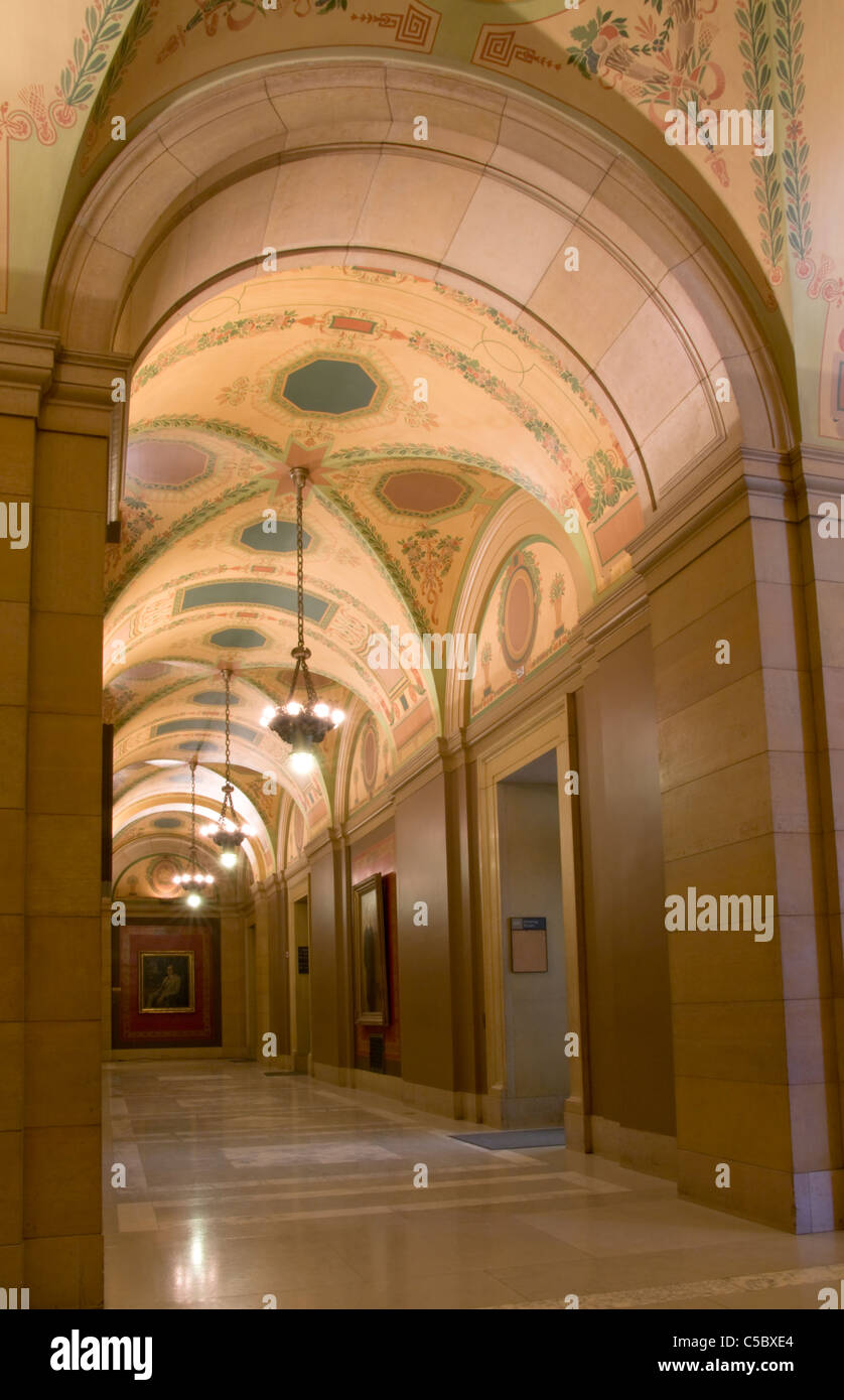 Entrance level of Minnesota State Capitol framed by archway and ceiling vaults Stock Photo