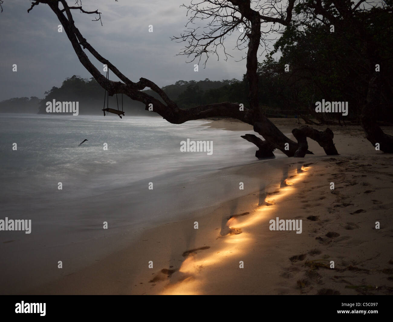 Footsteps at night on beach Stock Photo Alamy