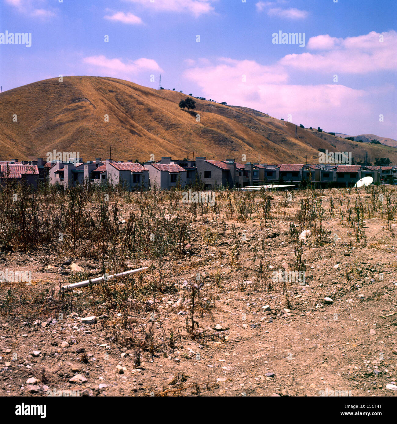 New housing development in the dry hot parched hills of Calabasas north