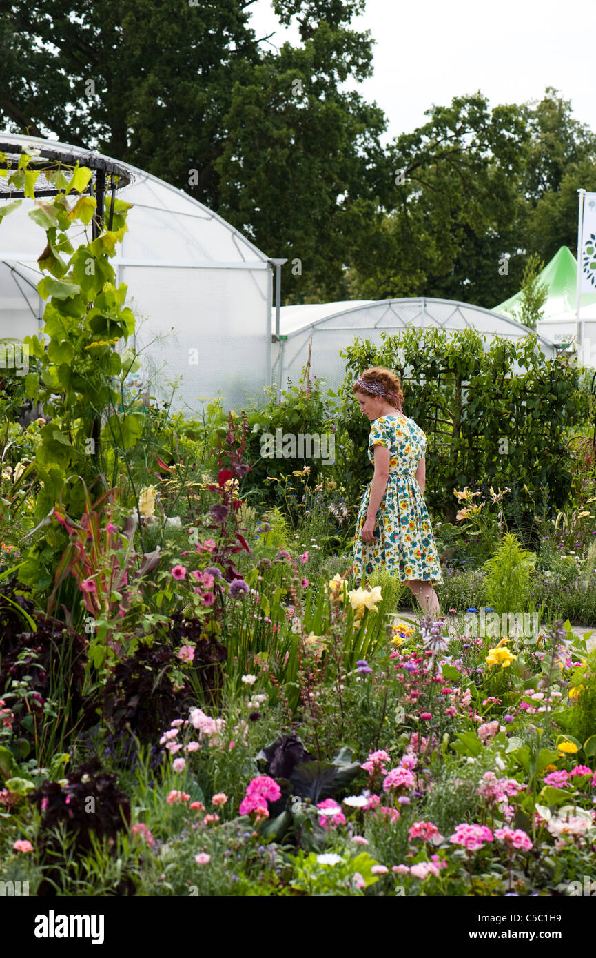 Alys Fowler in The RHS Edible Garden at 2011 Hampton Court Palace Flower Show, UK Stock Photo