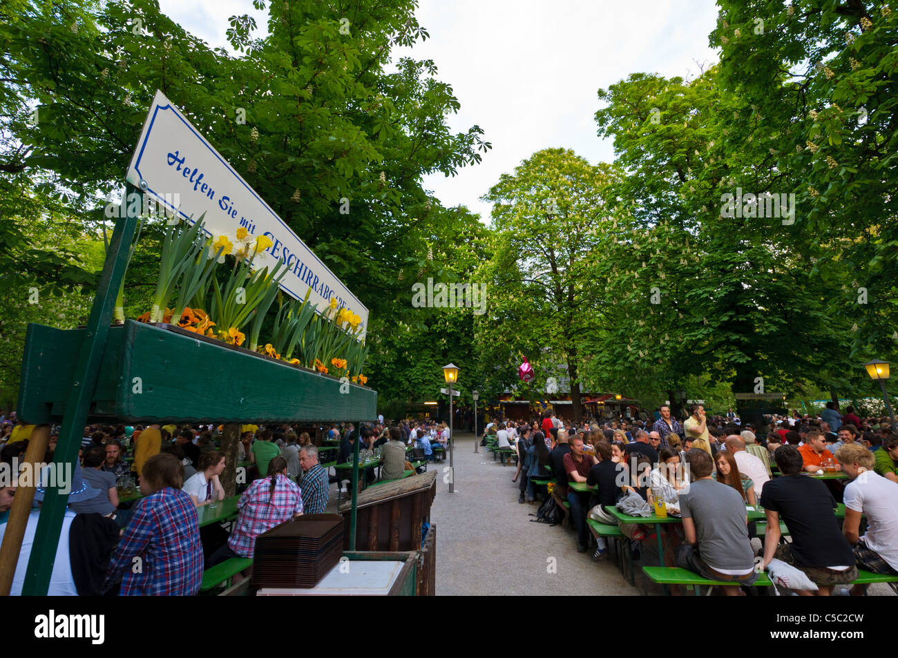 Beer Garden At The English Garden Munich Germany Stock Photo