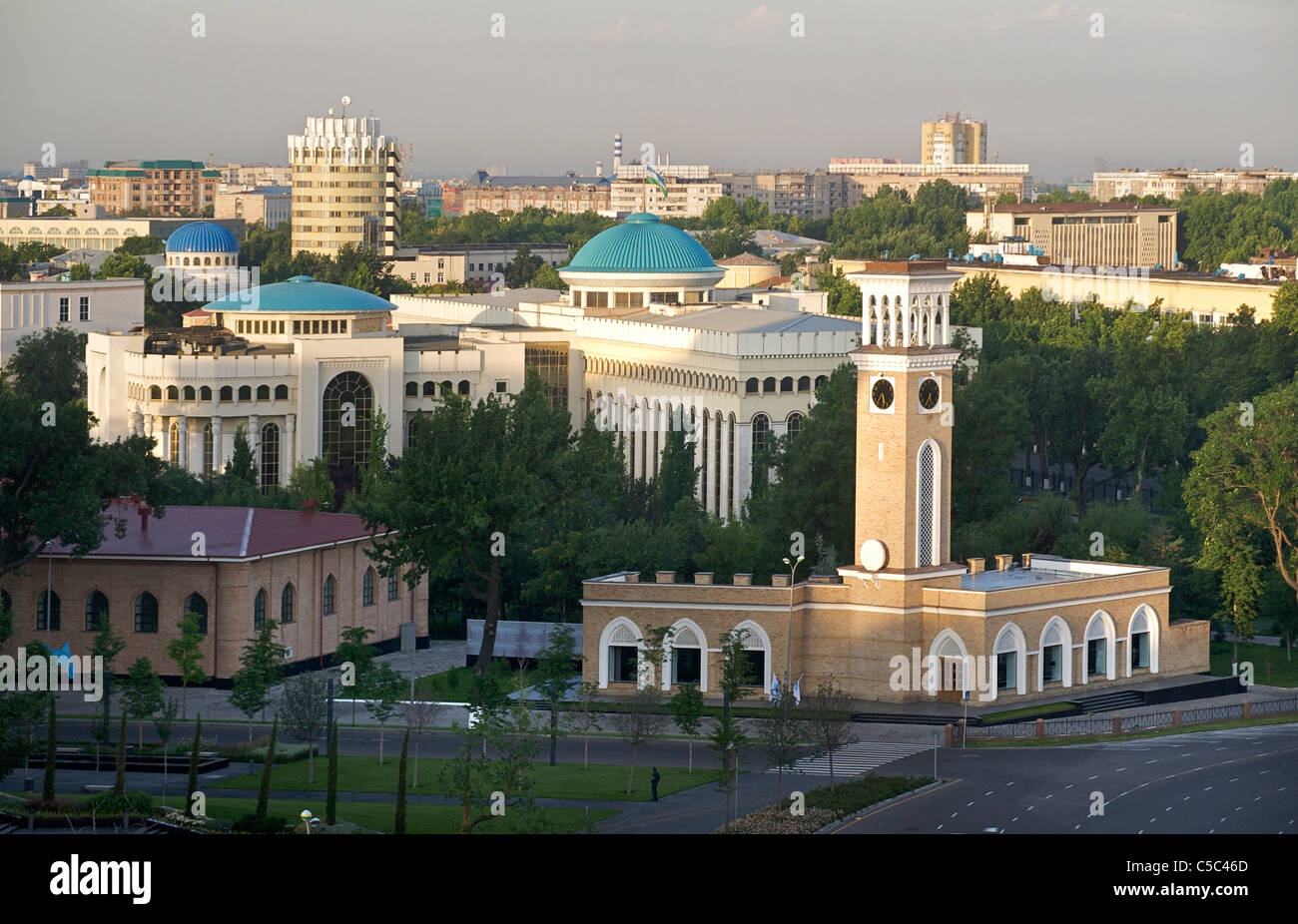 Kuranti Clock Tower, Amir Timur gardens, Tashkent, Uzbekistan Stock