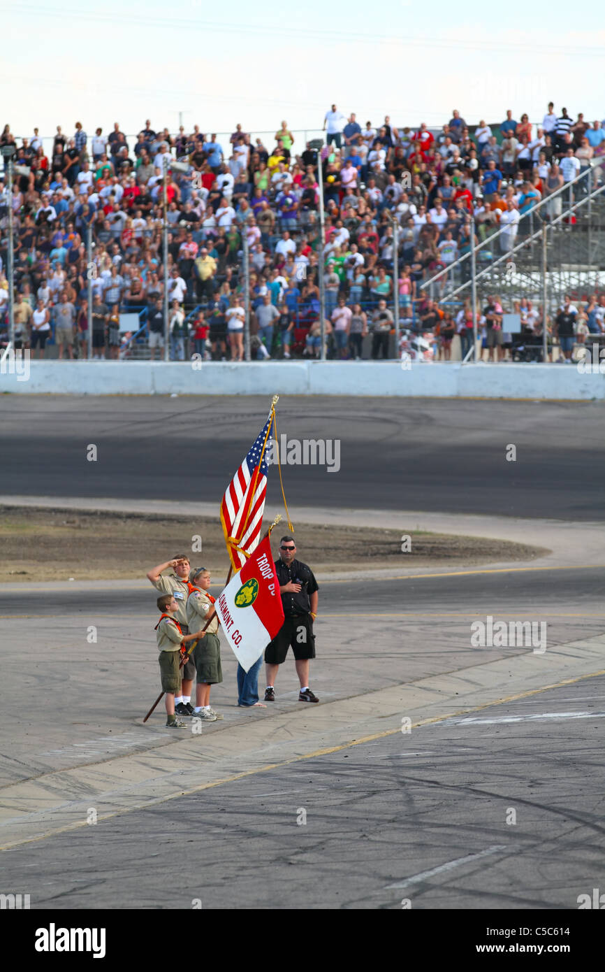 Denver, Colorado Three Boy Scouts assist in the recital of the Pledge