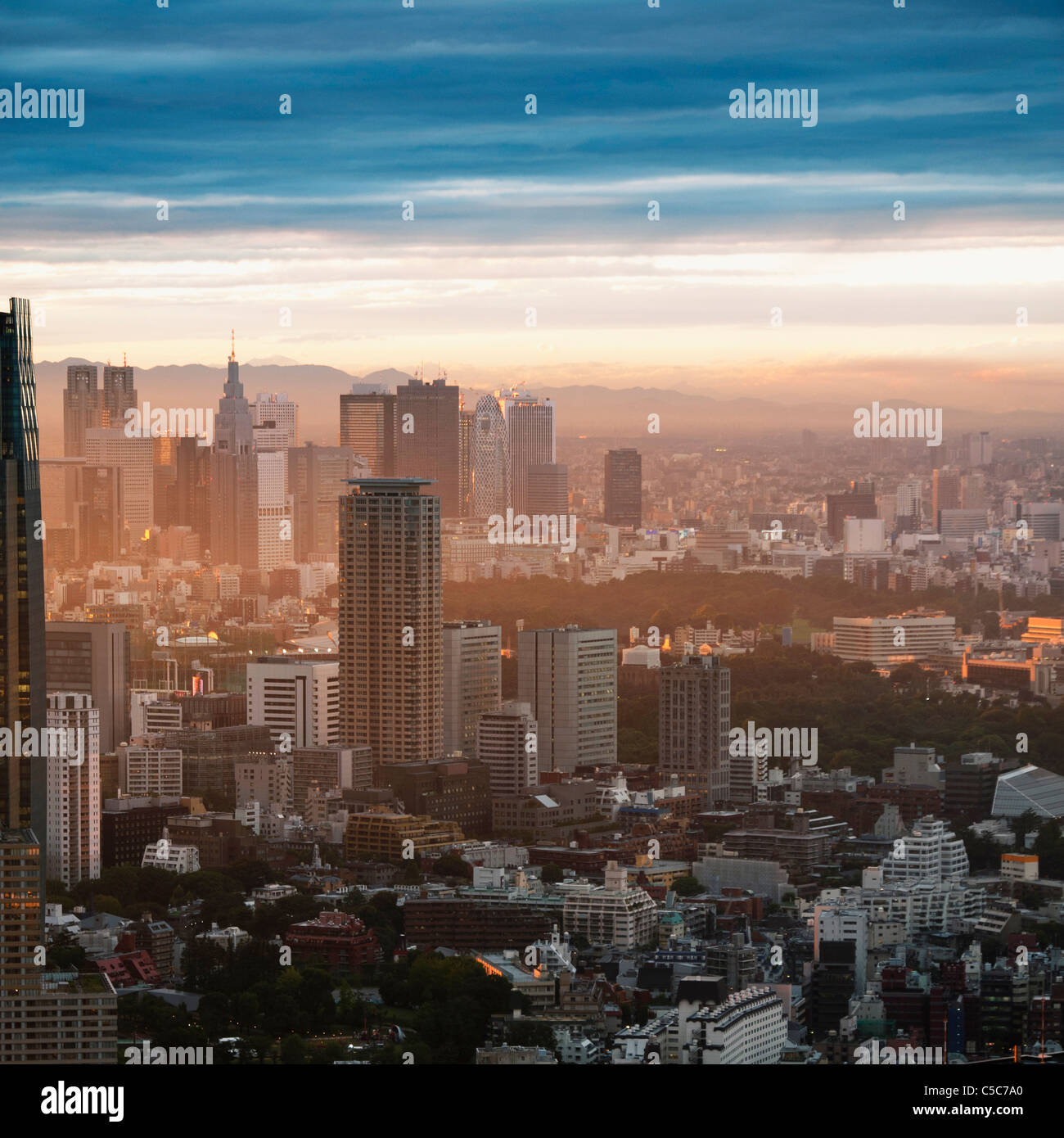 Skyline At Sunset; Tokyo, Japan Stock Photo