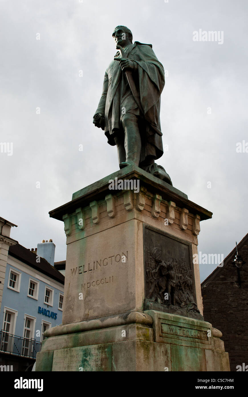 Statue of the Duke of Wellington in Brecon town centre, Powys, Mid Wales, UK Stock Photo