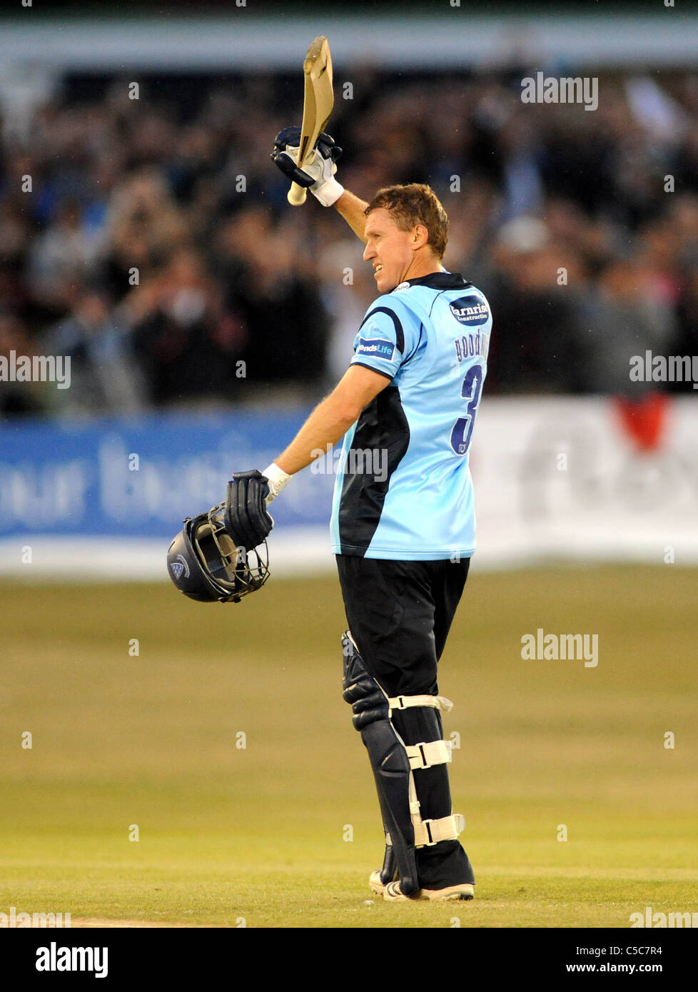 Sussex Sharks v Surrey Lions T20 cricket match at Hovel - Sussex batsman Murray Goodwin reaches his century Stock Photo