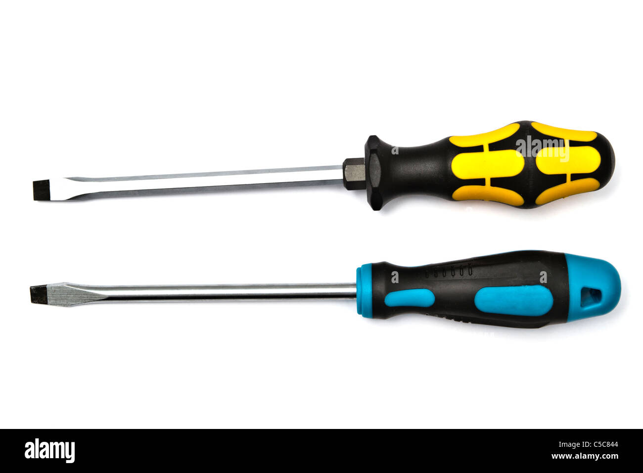 Yellow and blue screwdrivers isolated on white background Stock Photo