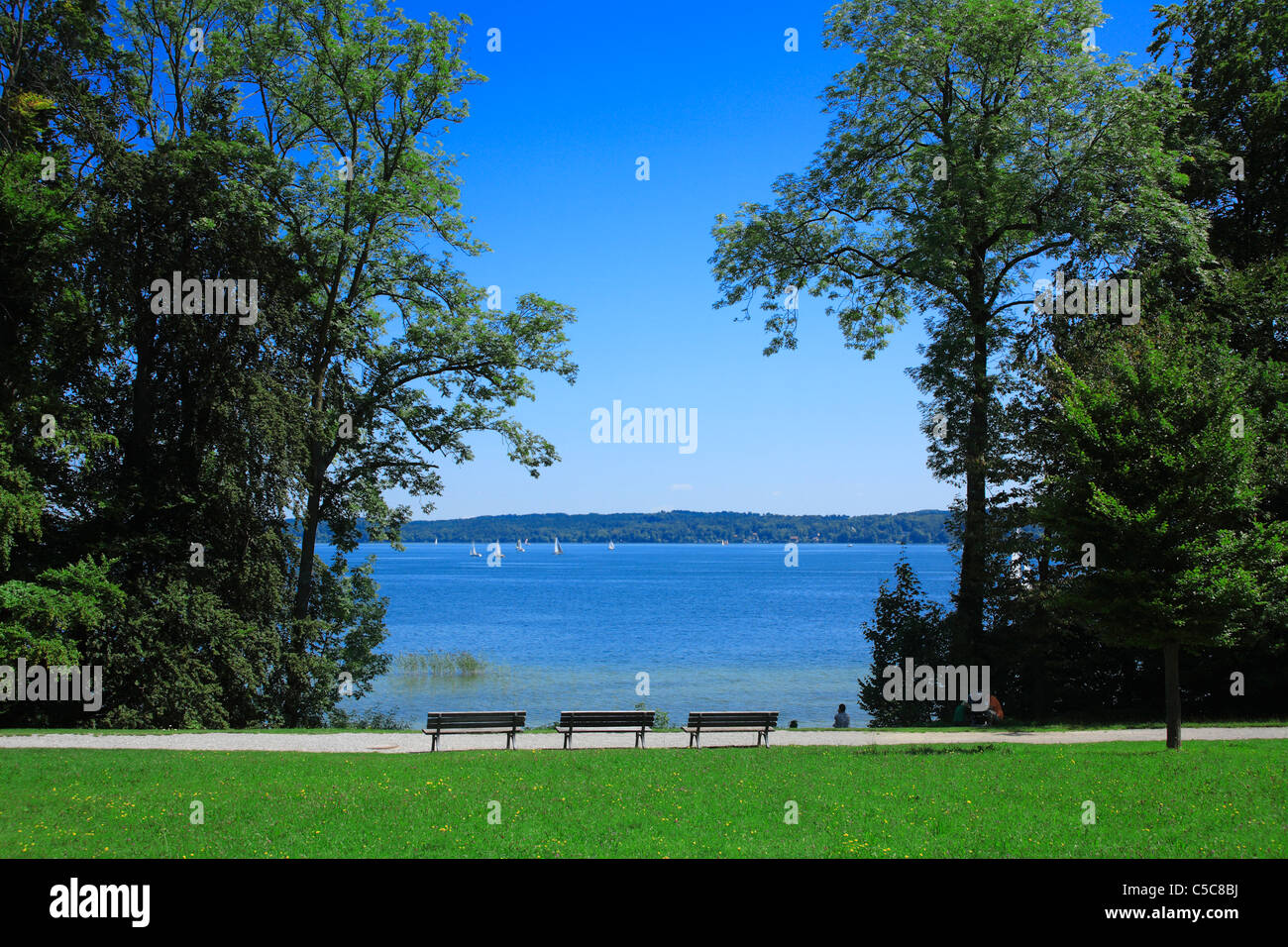 park benches at lake starnberg nearby Buchheim Collection Museum of