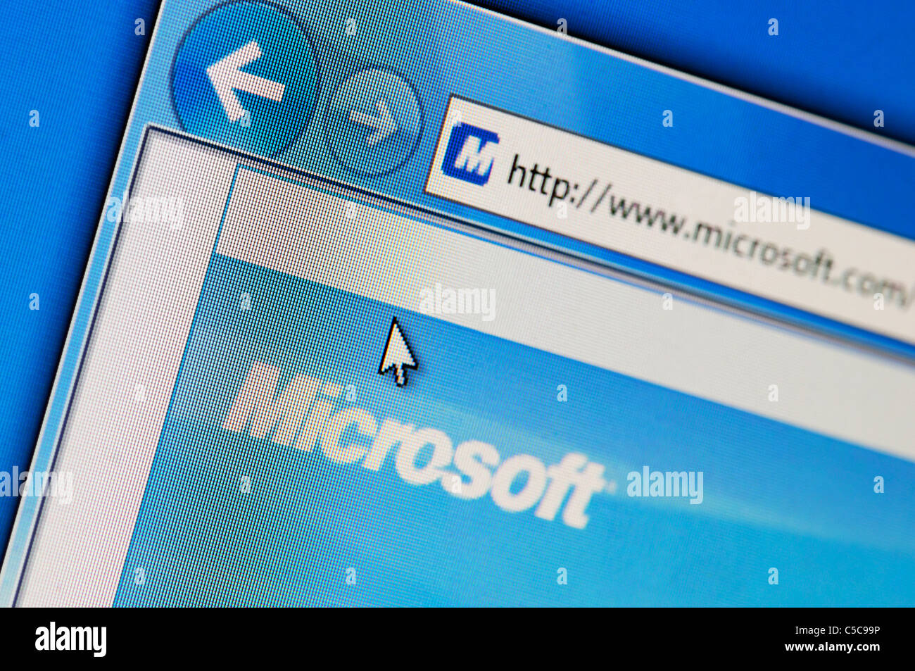 Part of Microsoft site in Internet Explorer browser on LCD screen. Stock Photo