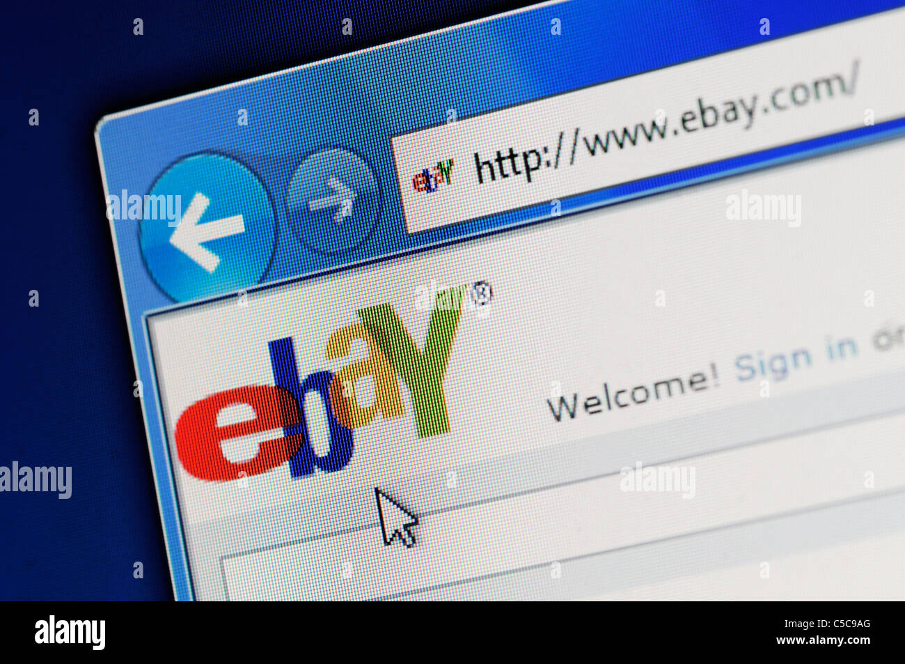 Part of ebay site in Internet Explorer browser on LCD screen. Stock Photo