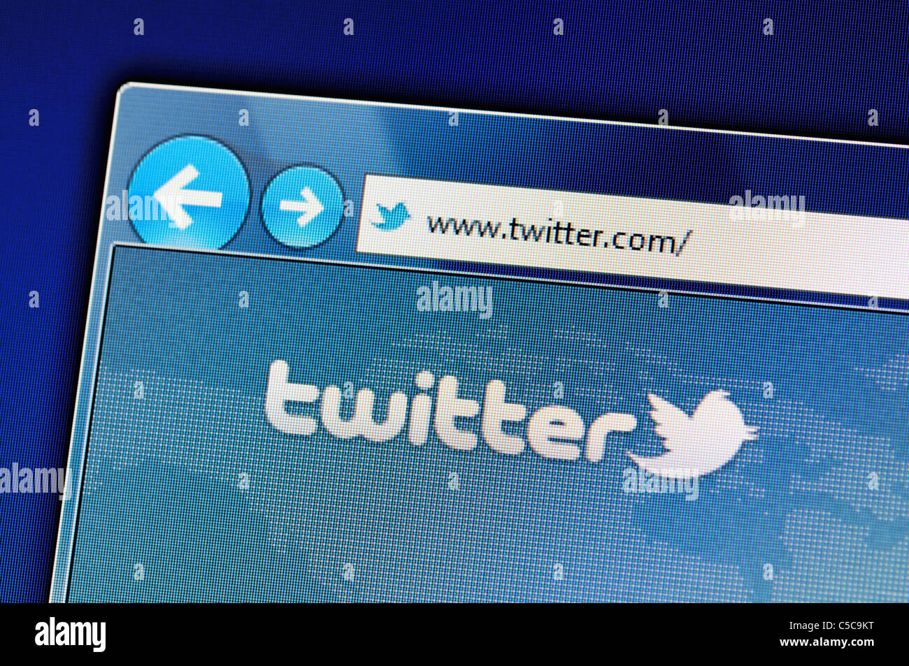 Macro shot of the twitter website in web browser on a computer screen. Stock Photo