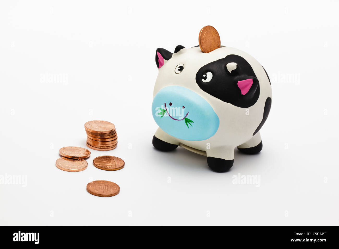 Piggy Bank With One Penny Coins Stock Photo 37765920 Alamy