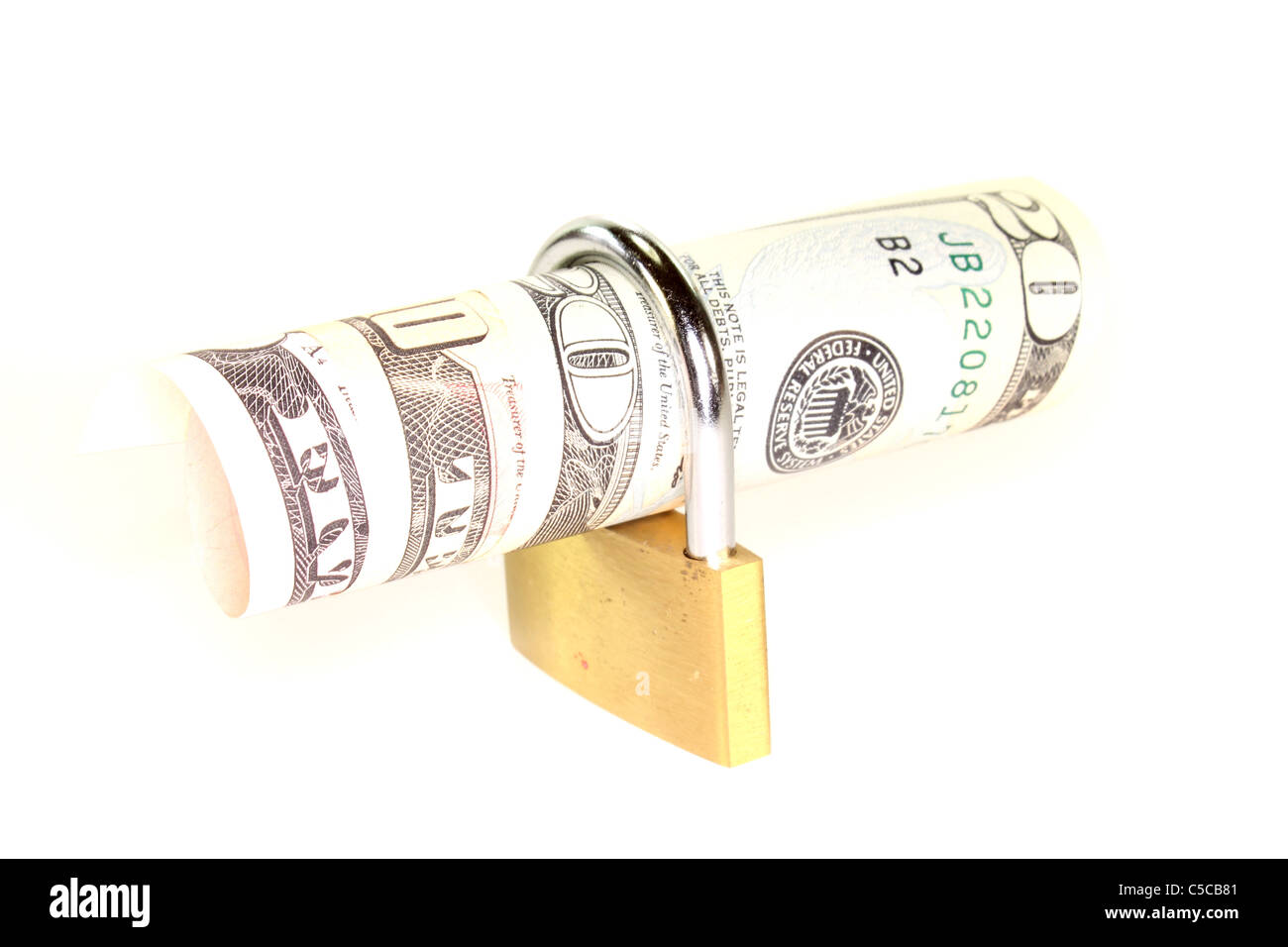 Lock with dollar bill on a white background Stock Photo - Alamy