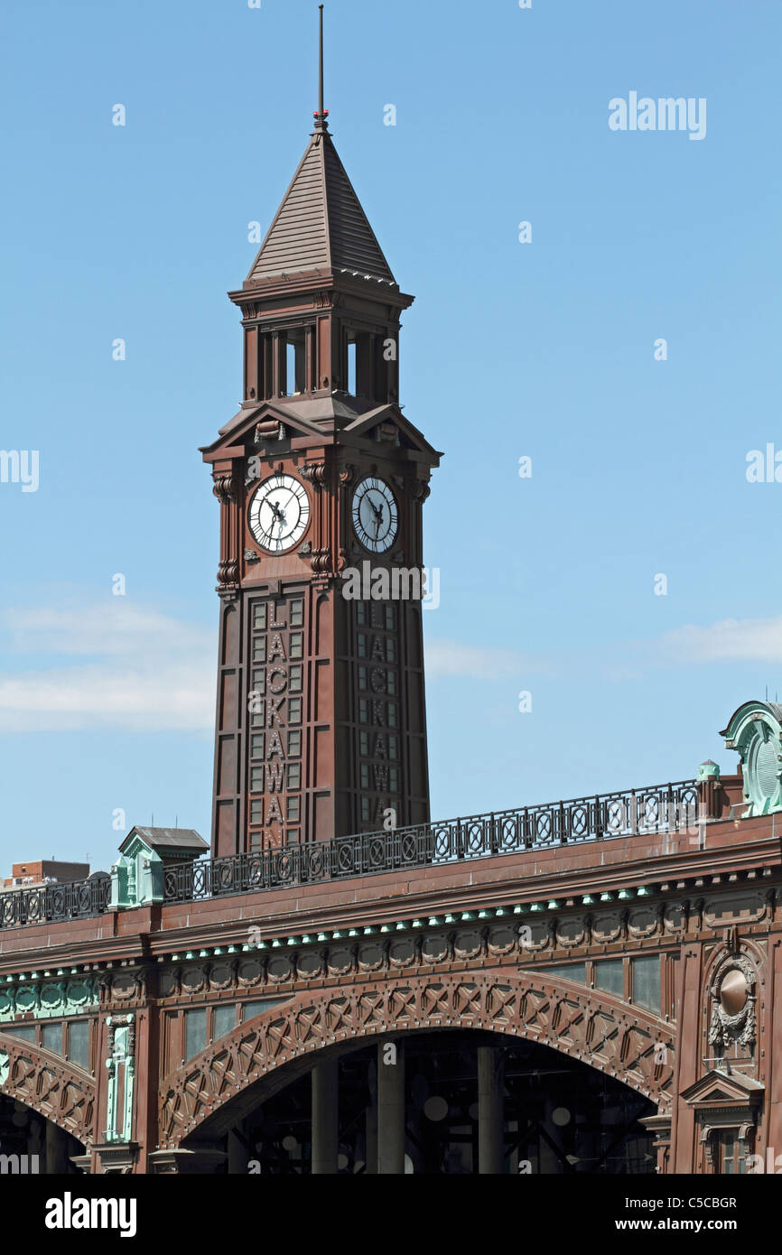 The clock tower on the ErieLackawanna Railroad and Ferry Terminal in