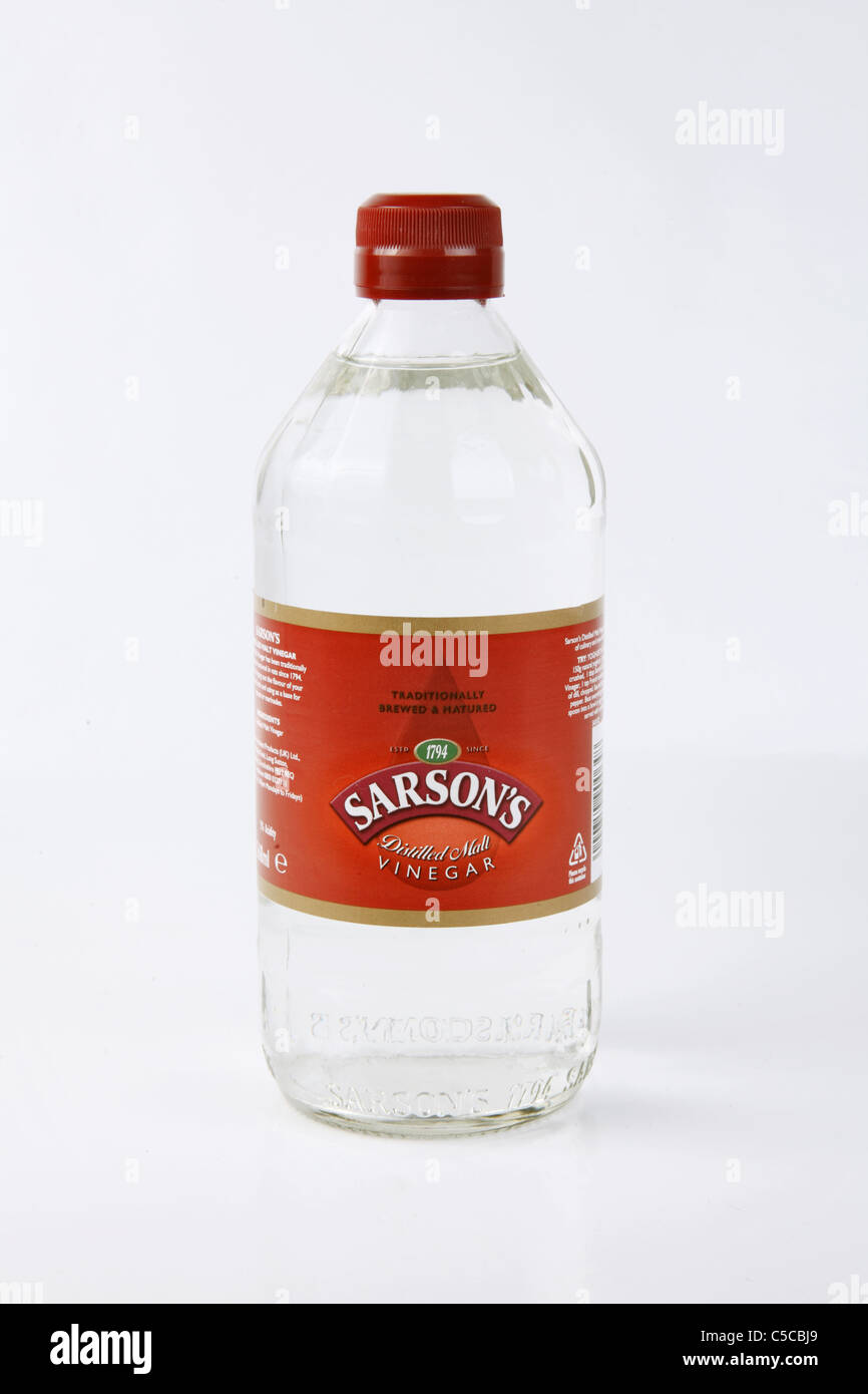 Sarson's Distilled Malt Vinegar on a White Background Stock Photo