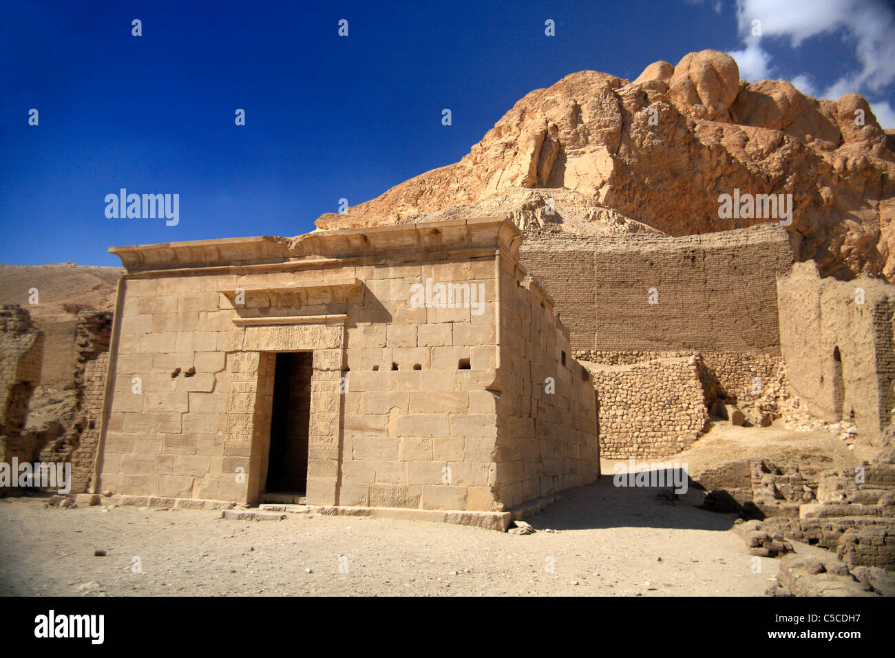 Temple of Hathor, Deir elMedina, Luxor (West bank), Egypt Stock Photo