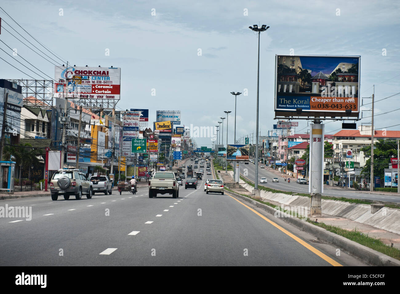 Pattaya. Gigantic ugly beach town covered with concrete sprawl and billboards. Stock Photo