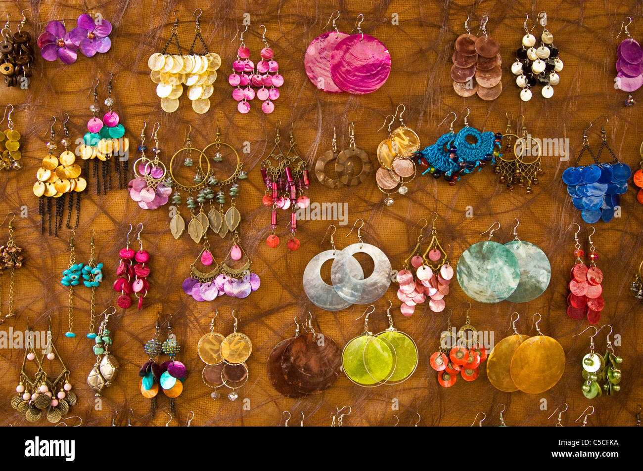 Colourful earrings at the Saturday market in Sarlat-la-Canéda Stock Photo
