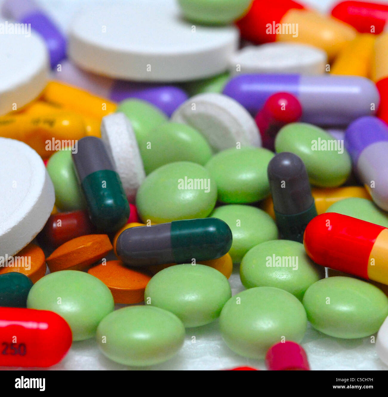 Drugs pills tablets medicines. From the archives of Press Portrait Service (formerly Press Portrait Bureau) Stock Photo