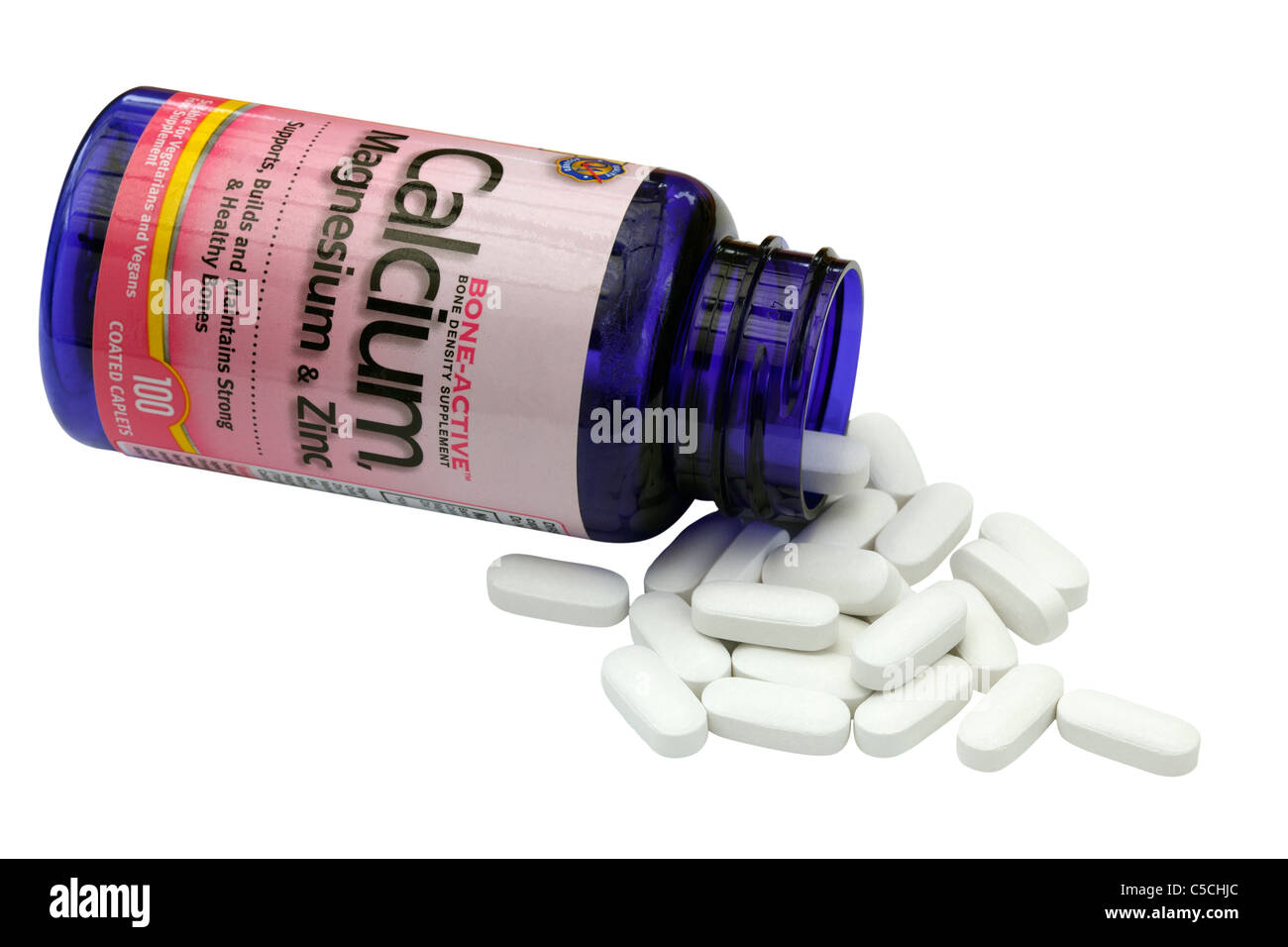 Calcium, Magnesium and Zinc tablets Stock Photo