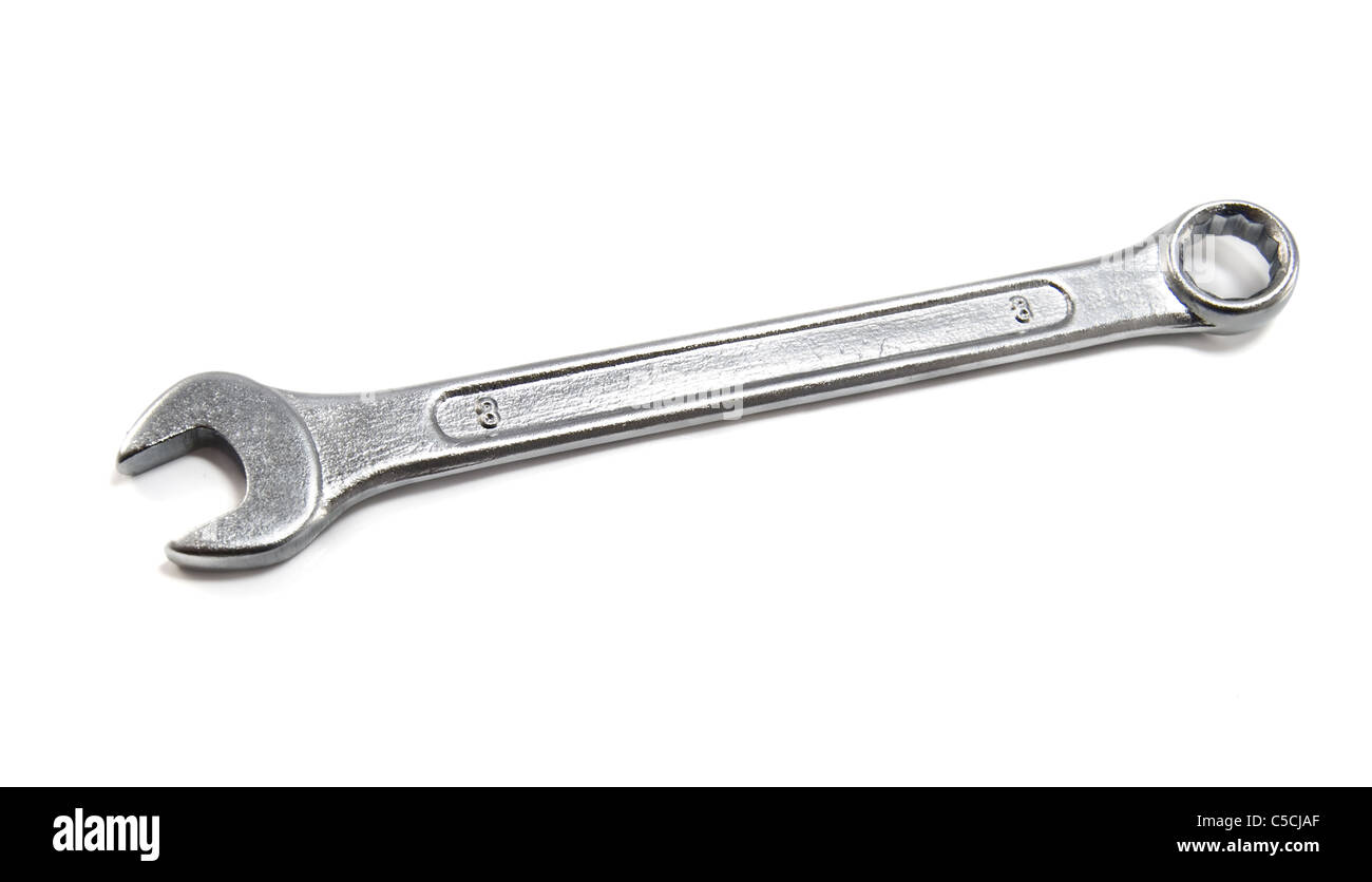 a combination open-ended and box-ended wrench Stock Photo