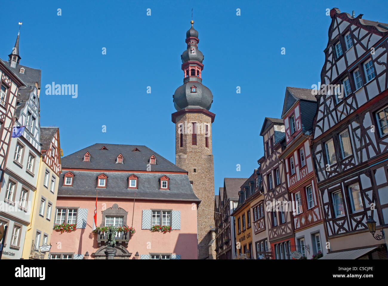 Historischer Marktplatz, Pfarrkirche Sankt Martin Cochem, Market place, church, old town Stock Photo