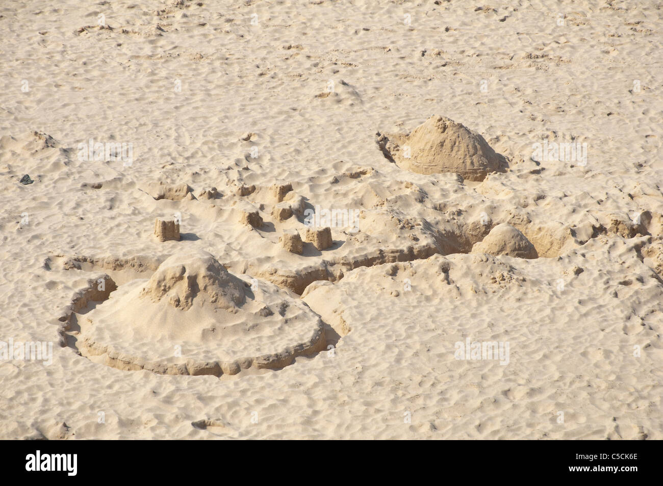 Sandcastles on a sandy beach, Cornwall, UK. Stock Photo