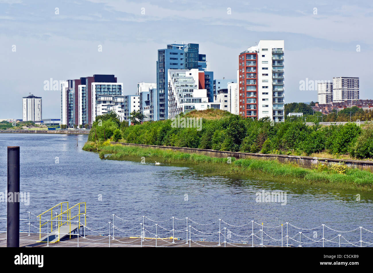 Glasgow Harbour Terraces housing on the River Clyde at Partick in