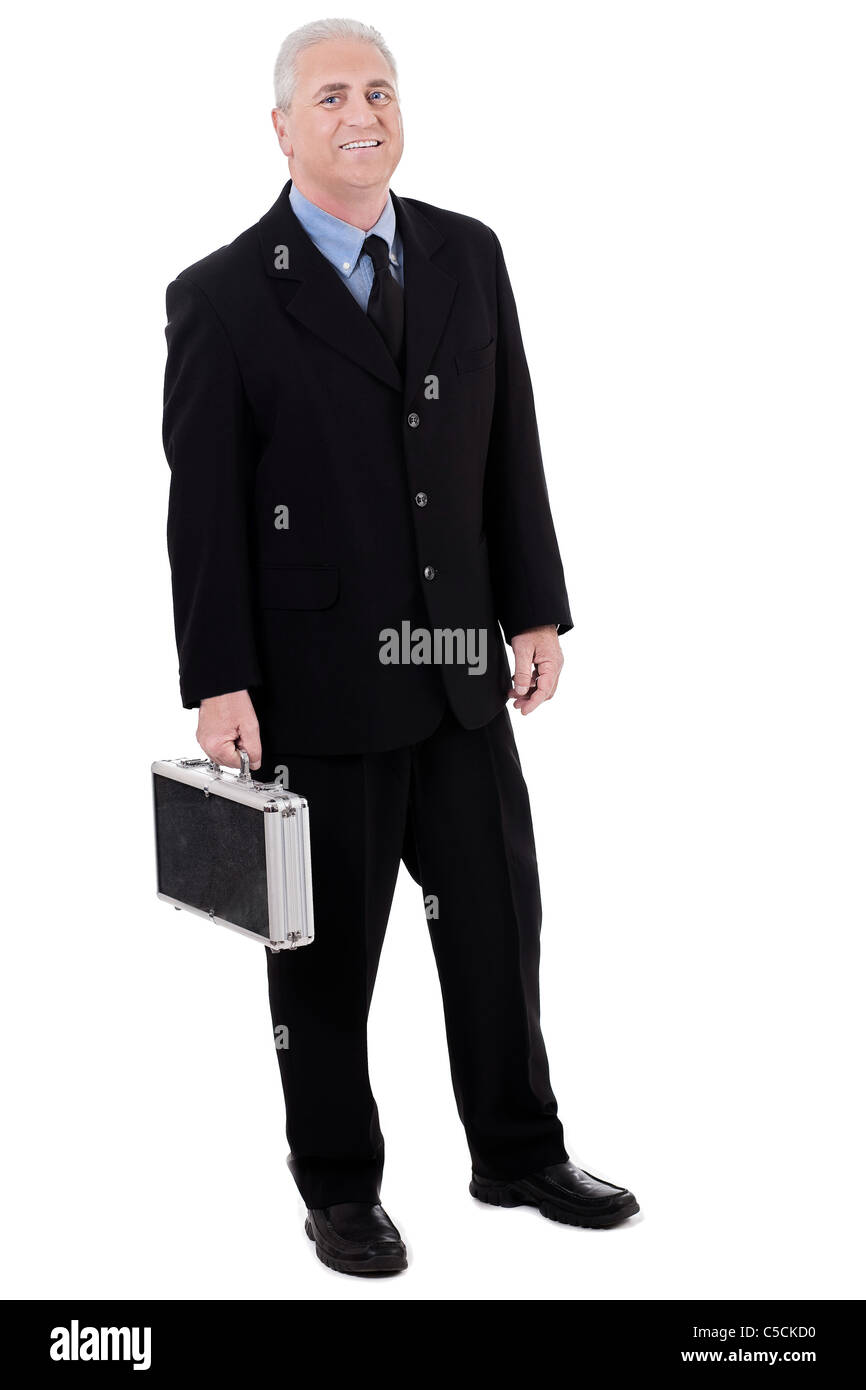 successful senior business man with briefcase on white background Stock Photo