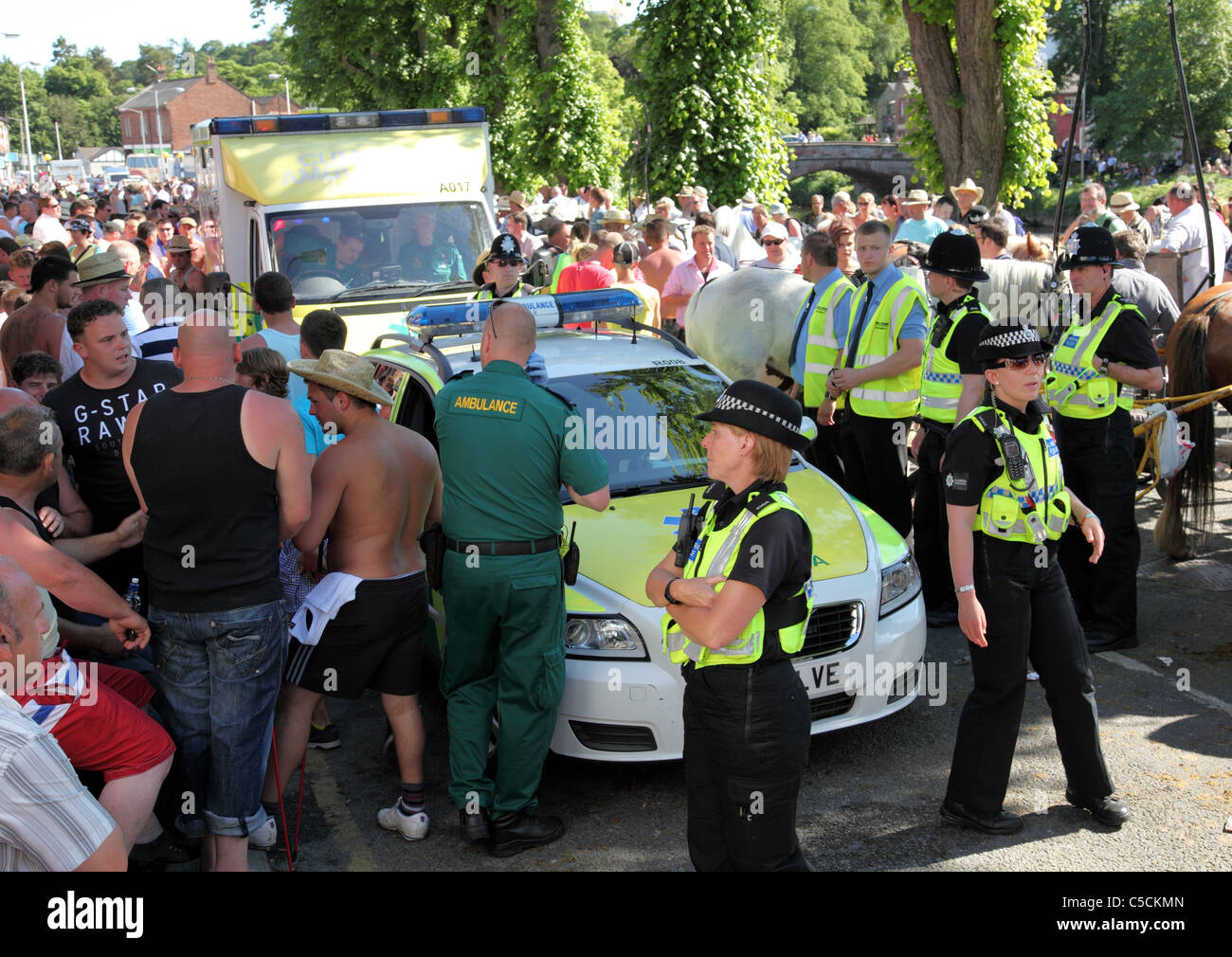 The emergency services at an incident at the Appleby Horse Fair in Appleby-In-Westmorland, Cumbria, England, U.K. Stock Photo