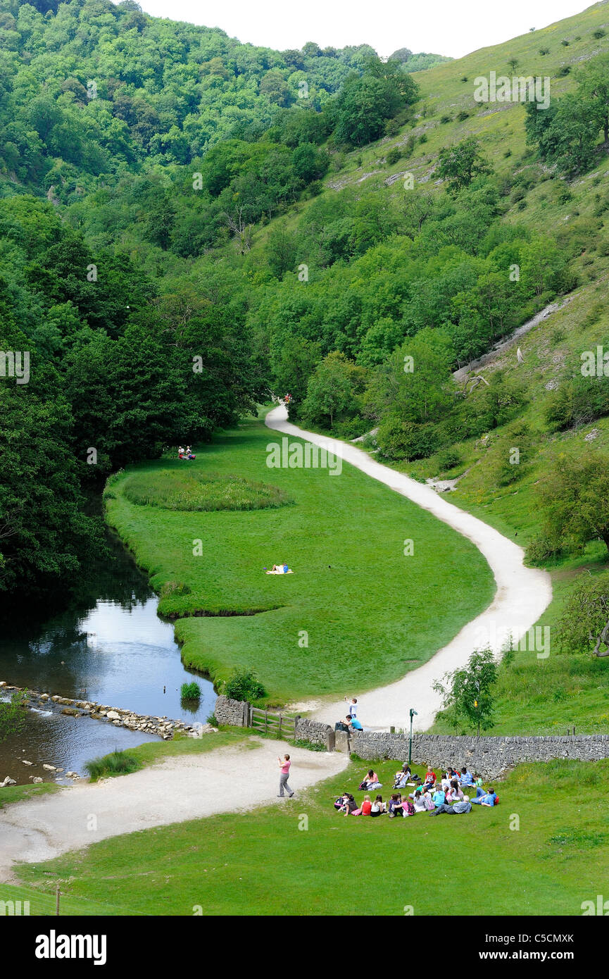 A group of schoolchildren in Dovedale Derbyshire england uk Stock Photo