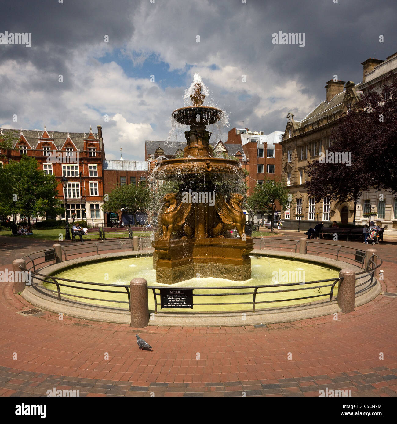 Ornamental water fountain in Town Hall Square, Leicester, England, UK Stock Photo