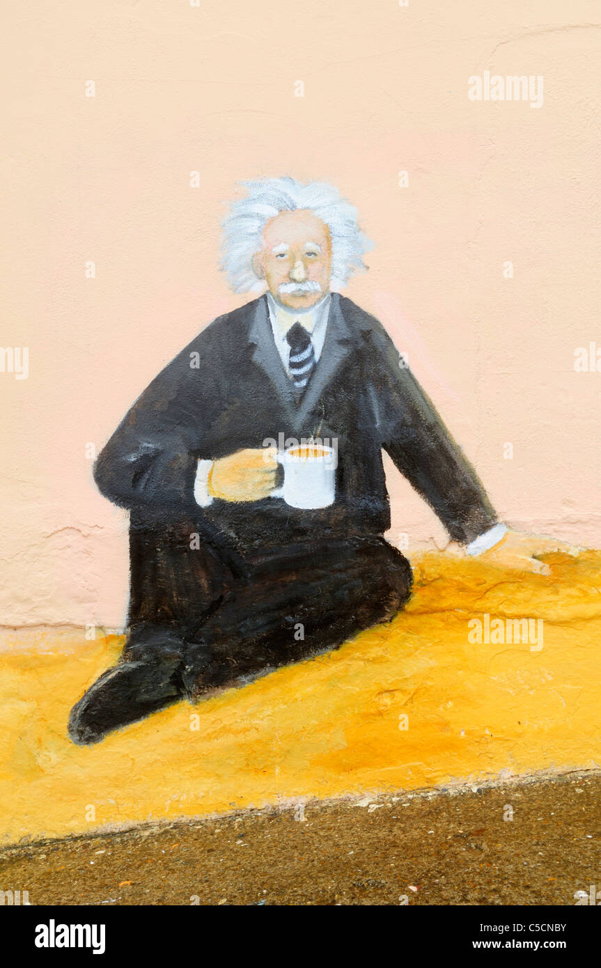 Mural Possibly depicting Albert Einstein, Sheringham, Norfolk, England, UK Stock Photo