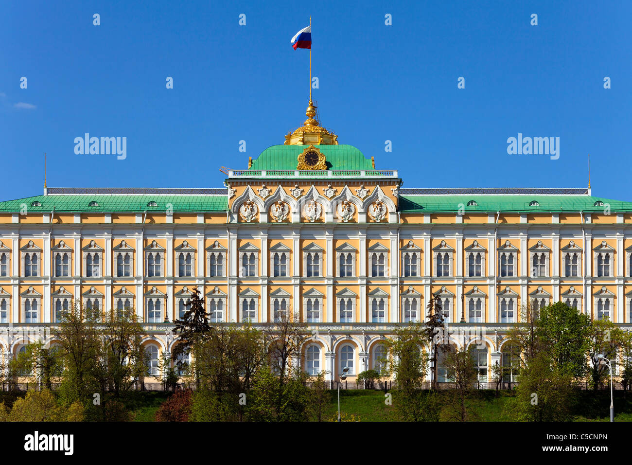 Grand Kremlin Palace (Bolshoy Kremlyovskiy Dvorets). View from the Moscow River embankment. Stock Photo