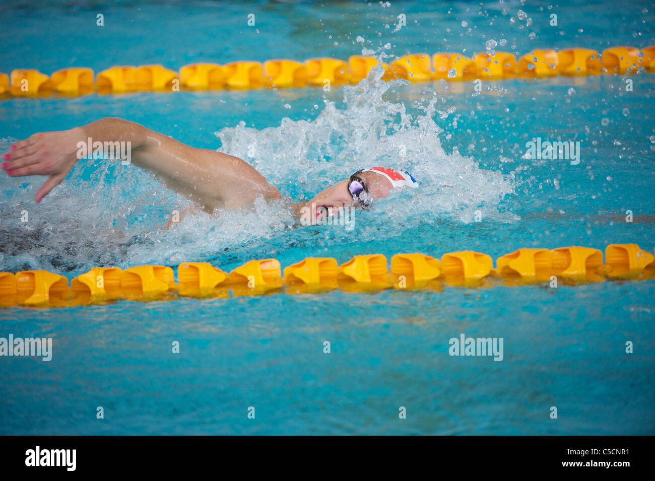 Modern Pentathlon World Cup Final, Elodie Clouvel (FRA) competes in the 200m freestyle swim Stock Photo